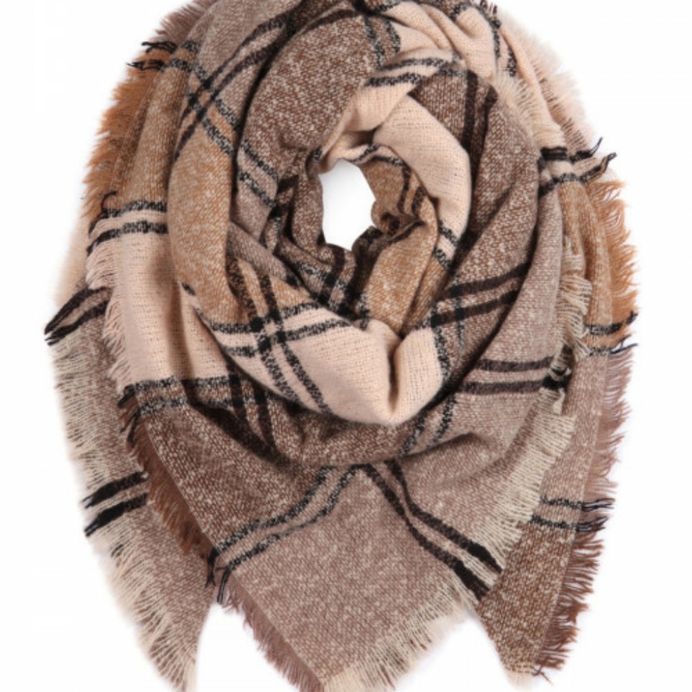 Keeping It Cozy Plaid Blanket Scarf (Mocha)